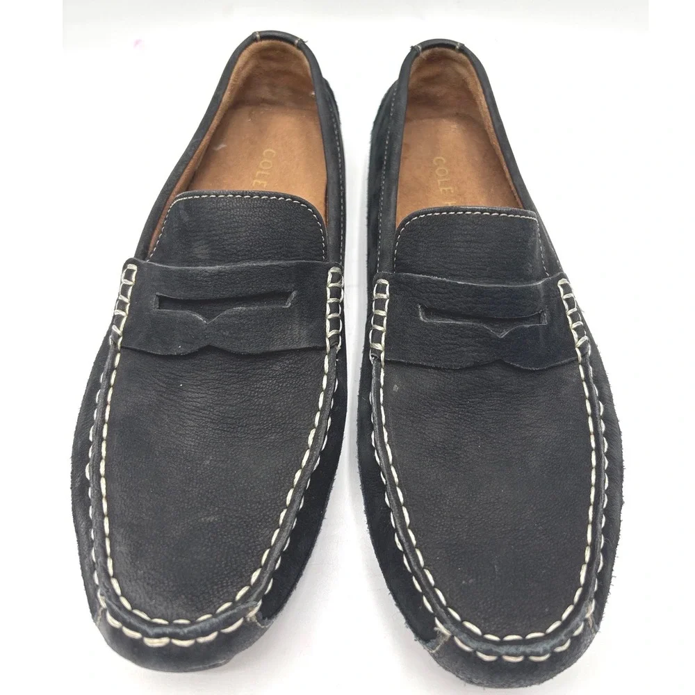 Cole Haan Grant Canoe Penny Loafers Navy Blue Nubuck Driving Mocs Mens 10.5 M